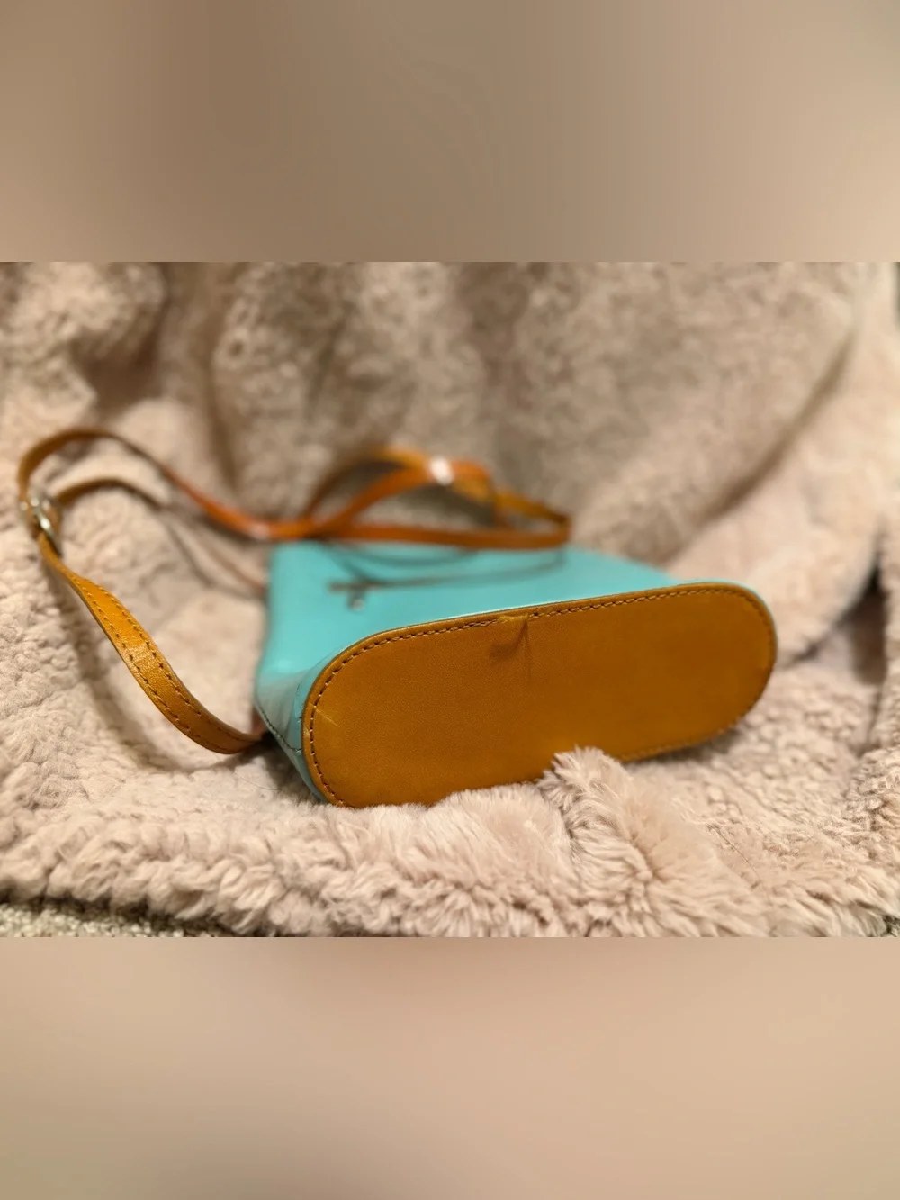 Vera Pelle Italian Leather Turquoise Cognac Crossbody Bag Made in Italy